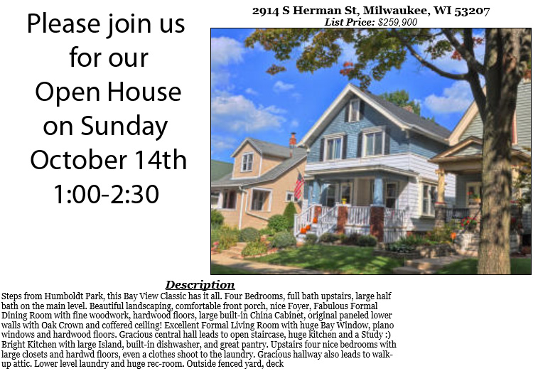 Open Houses Sunday October 14th