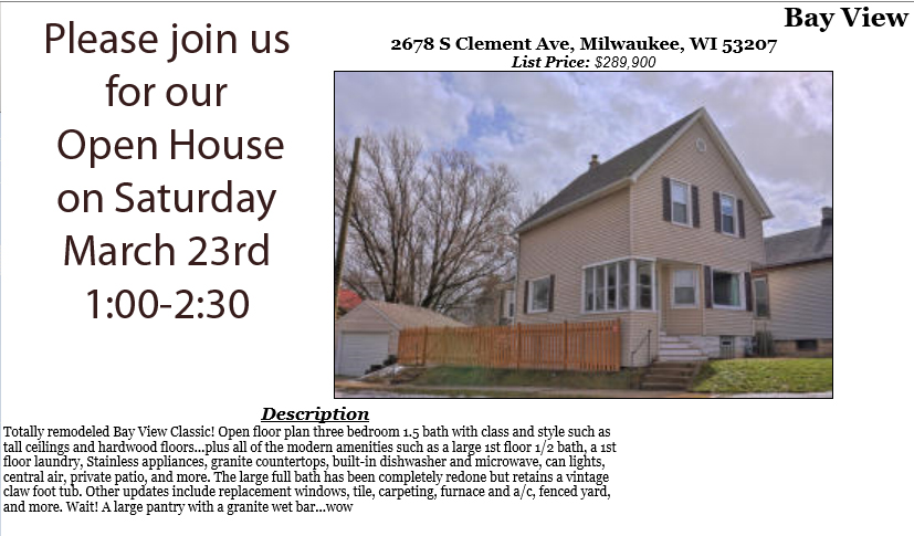 Open Houses Saturday March 23rd