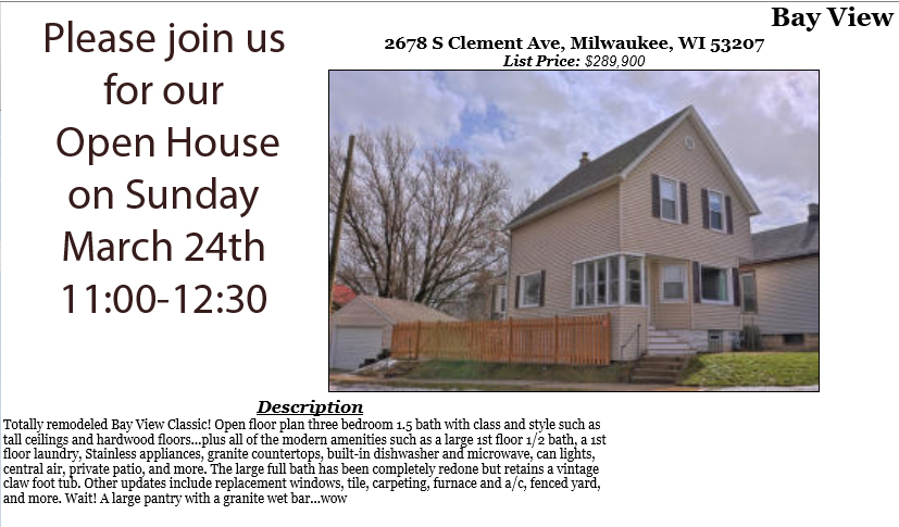Open Houses Sunday March 24th