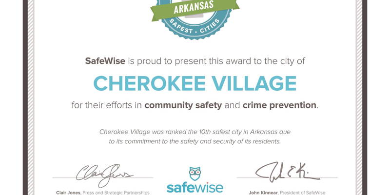 Cherokee Village named one of the safest cities in Arkansas
