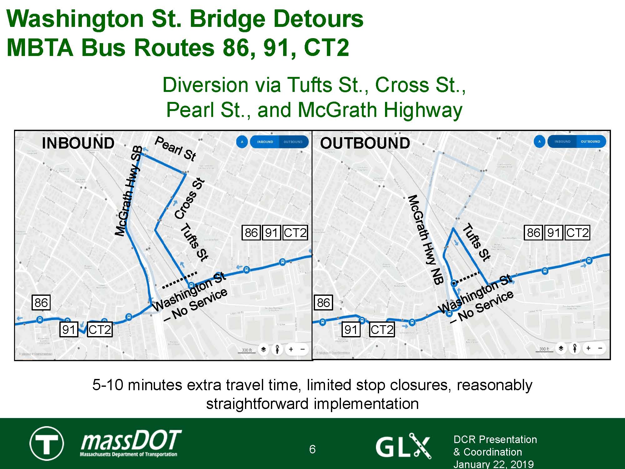 Green Line Extension Washington Bridge Detourbus Route in Somerville.